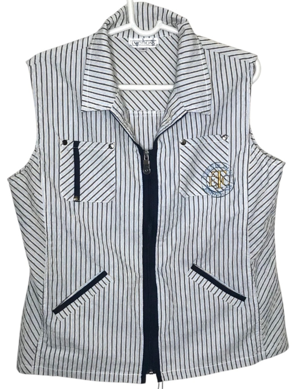 Emotions Striped Zip Vest Women’s Size 13 Nautical Utility Sleeveless Top